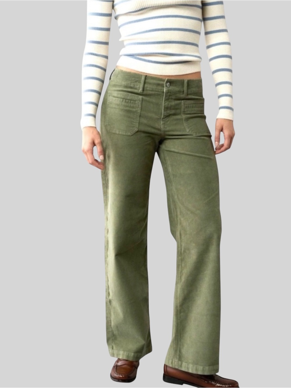 AMERICAN EAGLE STRETCH CORDUROY LOW-RISE BAGGY WIDE-LEG PANT Sz 12 Short Green